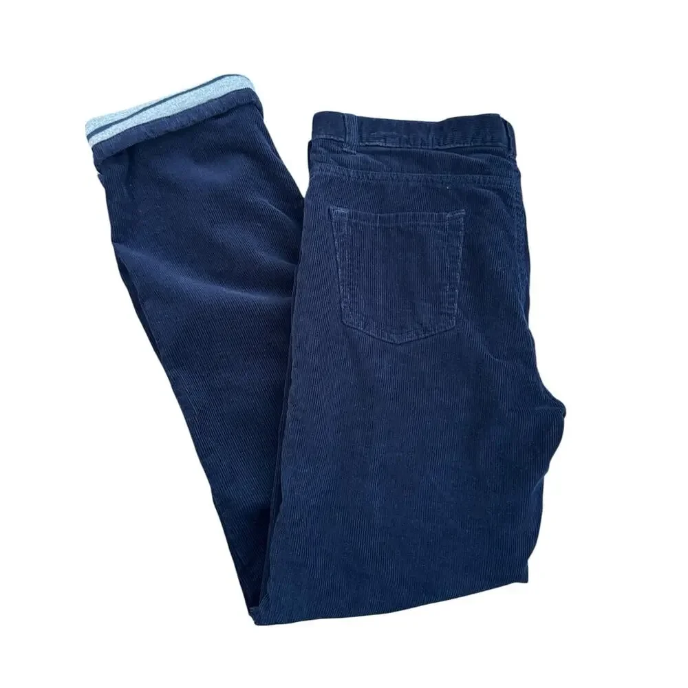 Lands' End Boys Corduroy Pants Size 16H Navy Lined Adjustable Waist Straight Leg